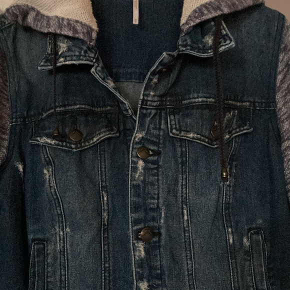 Free People Distressed Hooded Jean Jacket - Picture 5 of 9